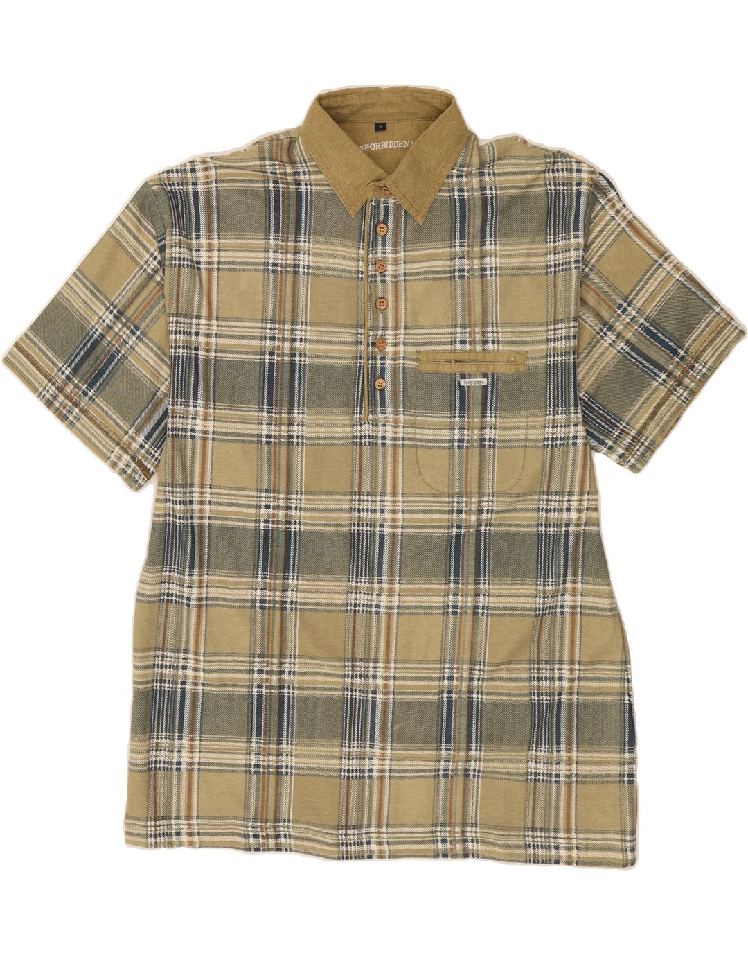 VINTAGE Mens Short Sleeve Pullover Shirt Medium Khaki Plaid Vintage Vintage and Second-Hand Vintage from Messina Hembry 