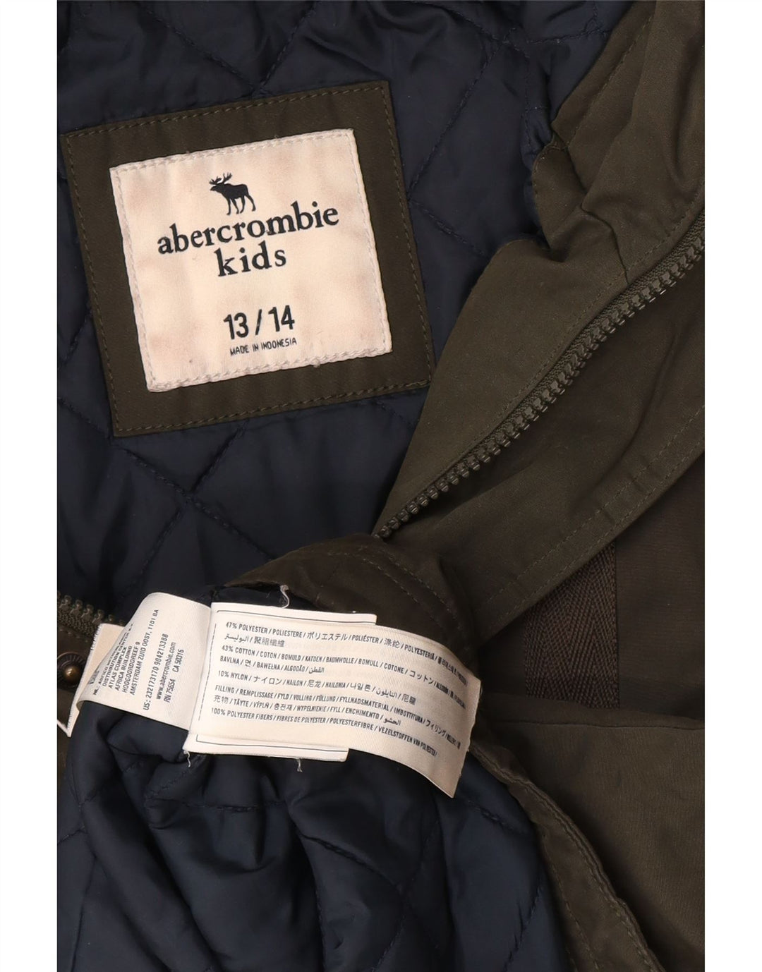 ABERCROMBIE & FITCH Boys Hooded Parka Jacket 13-14 Years Khaki Polyester
