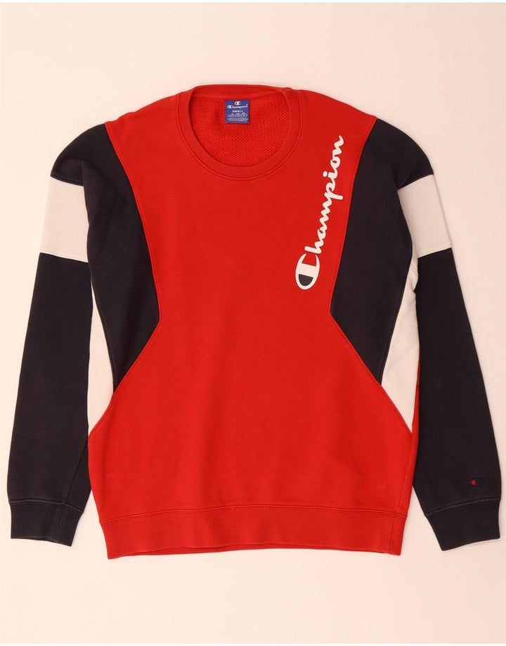 Ανδρικό γραφικό φούτερ Champion Jumper Small Red Colourblock Βαμβακερό
