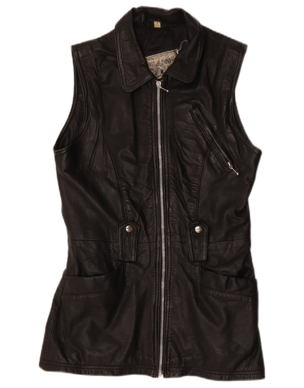 Vintage Γυναικείο Δερμάτινο Gilet UK 12 Medium Black