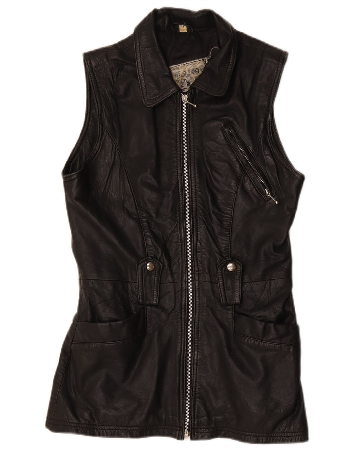Vintage Γυναικείο Δερμάτινο Gilet UK 12 Medium Black
