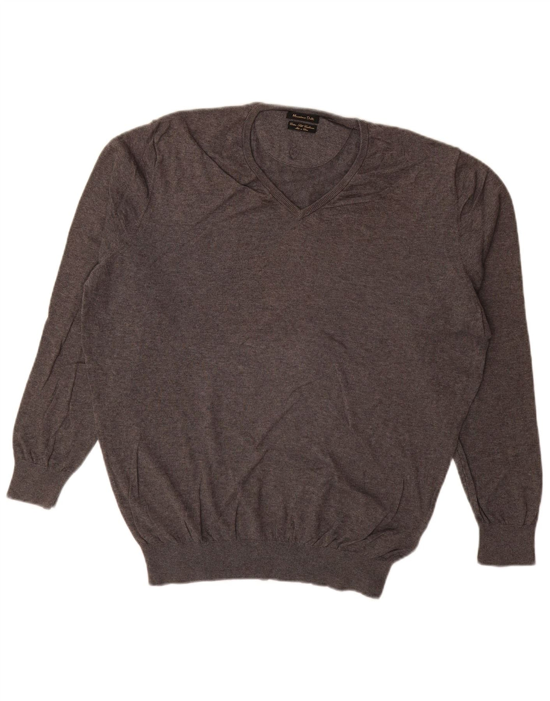 MASSIMO DUTTI Ανδρικό πουλόβερ με V λαιμόκοψη XL Γκρι βαμβακερό