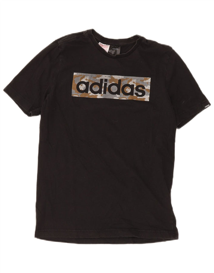 ADIDAS Boys Graphic T-Shirt Top 13-14 ετών Μαύρο Βαμβακερό