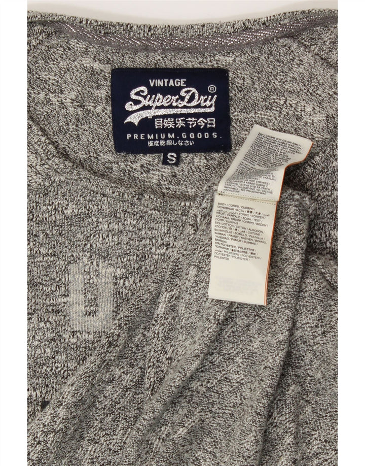 SUPERDRY Γυναικείο υπερμεγέθη γραφικό μακρυμάνικο UK 10 μικρό βαμβακερό γκρι