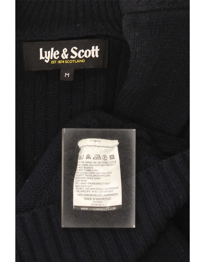 Ανδρικό πουλόβερ με ζακέτα Lyle & Scott με μεσαίο ναυτικό μπλε αρνί