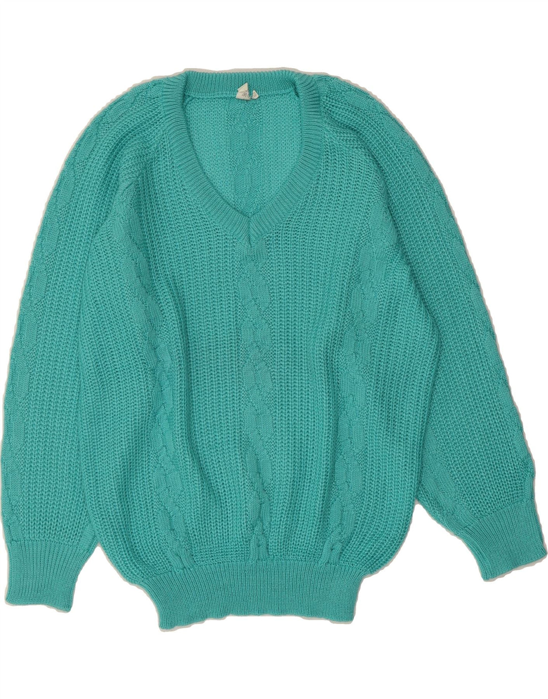 VINTAGE Womens Oversized V-Neck Jumper Sweater EU 38/40 Medium Turquoise Vintage Vintage and Second-Hand Vintage from Messina Hembry 