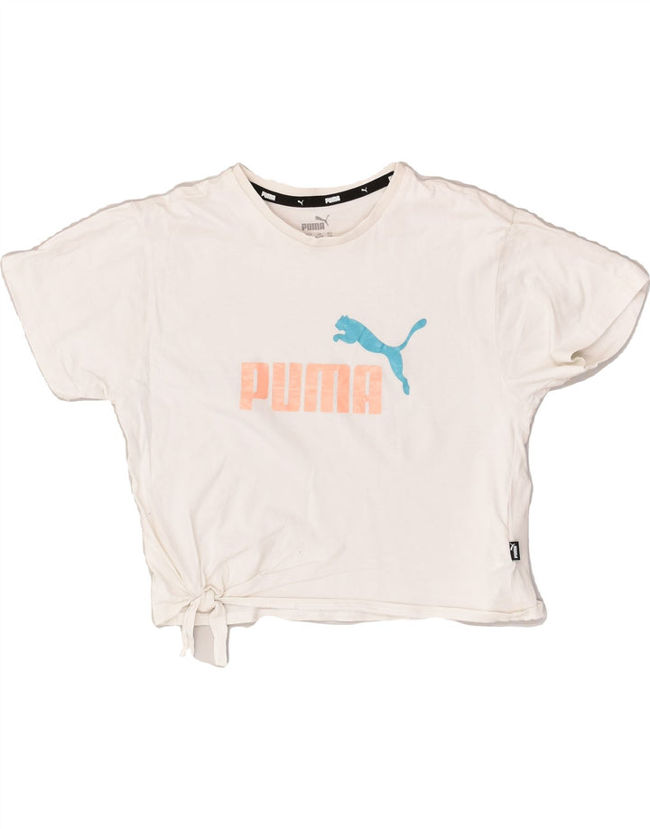 PUMA Girls Graphic T-Shirt Top 9-10 Years White Cotton | Vintage Puma | Thrift | Second-Hand Puma | Used Clothing | Messina Hembry 