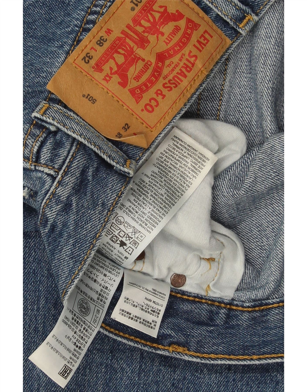 Levi's Mens 501 Straight Jeans W38 L32 Μπλε Βαμβακερό