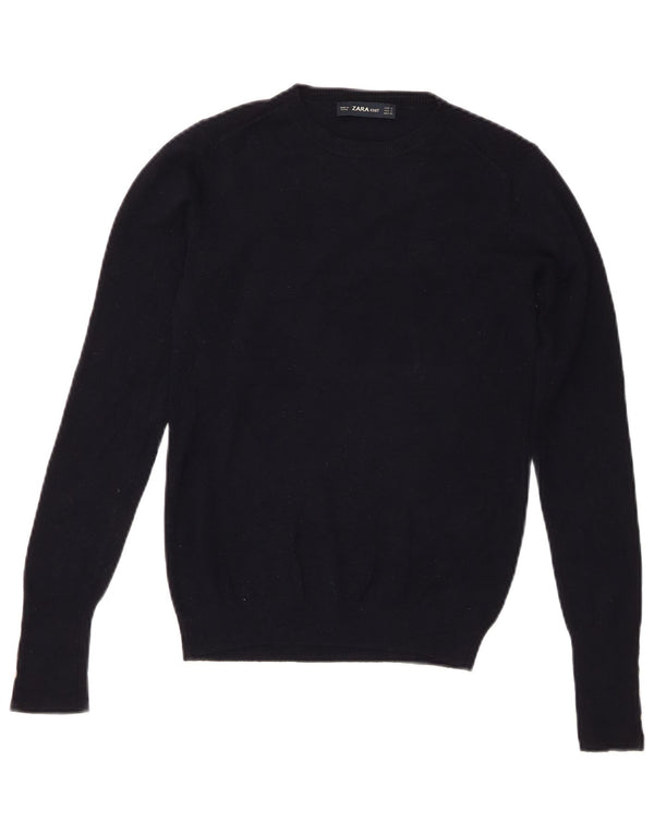 Zara Γυναικείο πουλόβερ με λαιμόκοψη UK 10 Small Navy Blue Viscose