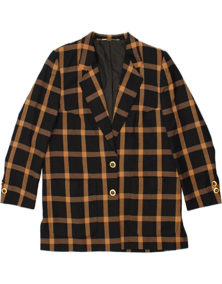 HUCKE Womens 2 Button Blazer Jacket UK 16 Large Black Check Virgin Wool Vintage Hucke and Second-Hand Hucke from Messina Hembry 