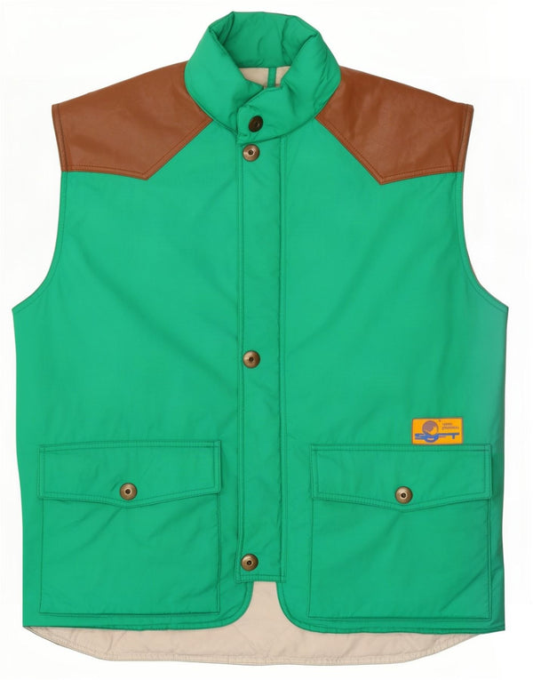 Vintage ανδρική επένδυση Gilet UK 40 Large Green Colourblock Πολυαμίδιο