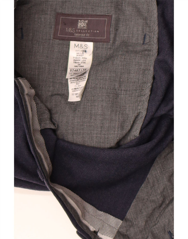 Ανδρικό παντελόνι με κανονική εφαρμογή Marks & Spencer W44 L31 Navy Blue Wool