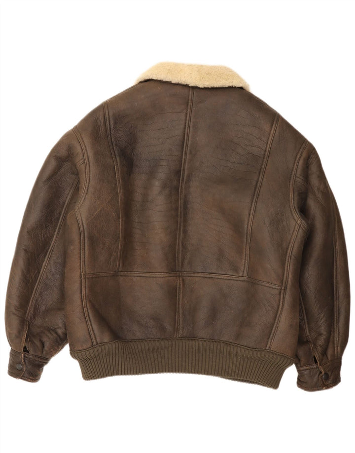 Vintage Ανδρικό Bomber Shearling Jacket UK 36 Small Brown