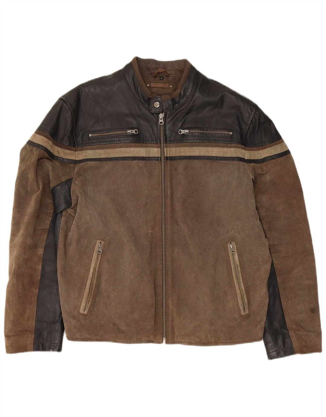 Angelo Litrico Ανδρικό Biker Jacket UK 40 Large Brown Colourblock