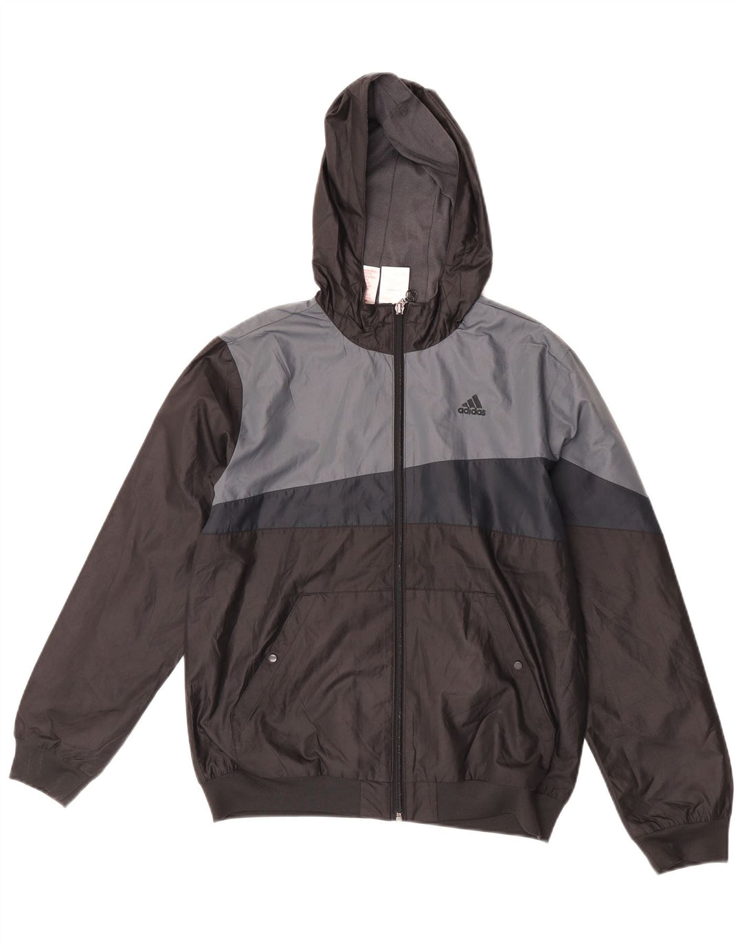 Adidas Boys Hooded Rain Jacket 13-14 Years Black Colourblock Polyester