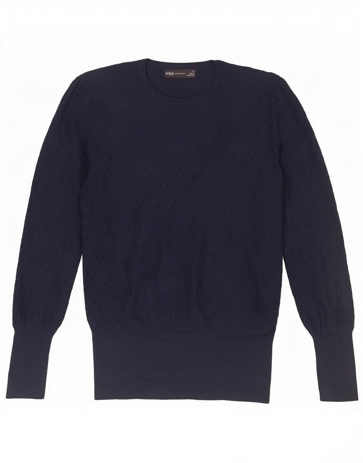 Marks & Spencer Γυναικείο πουλόβερ με λαιμόκοψη UK 12 Medium Navy Blue
