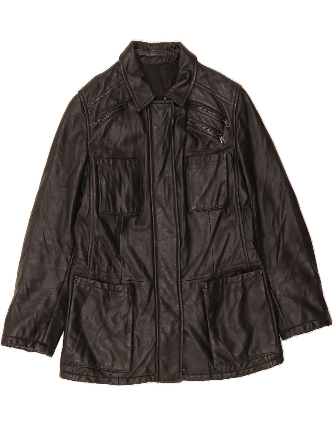 VINTAGE Womens Leather Jacket UK 14 Large Black Leather Vintage Vintage and Second-Hand Vintage from Messina Hembry 