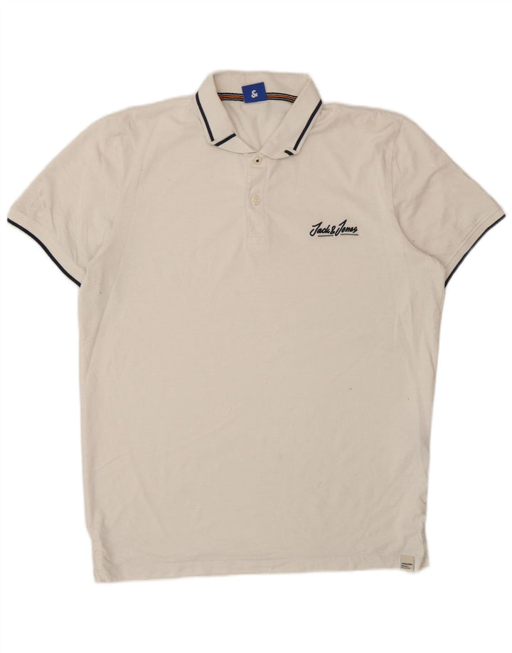 Ανδρικό μπλουζάκι πόλο Jack & Jones, μεγάλο λευκό βαμβακερό