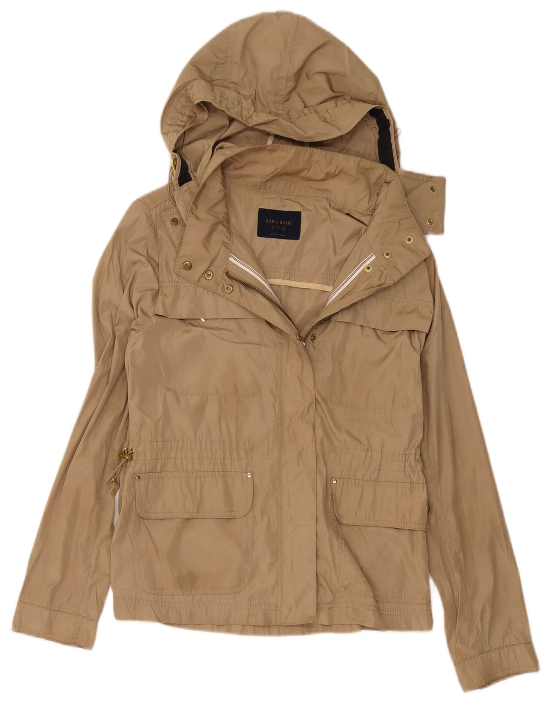 Zara Γυναικείο μπουφάν βροχής με κουκούλα UK 12 Medium Beige Polyester