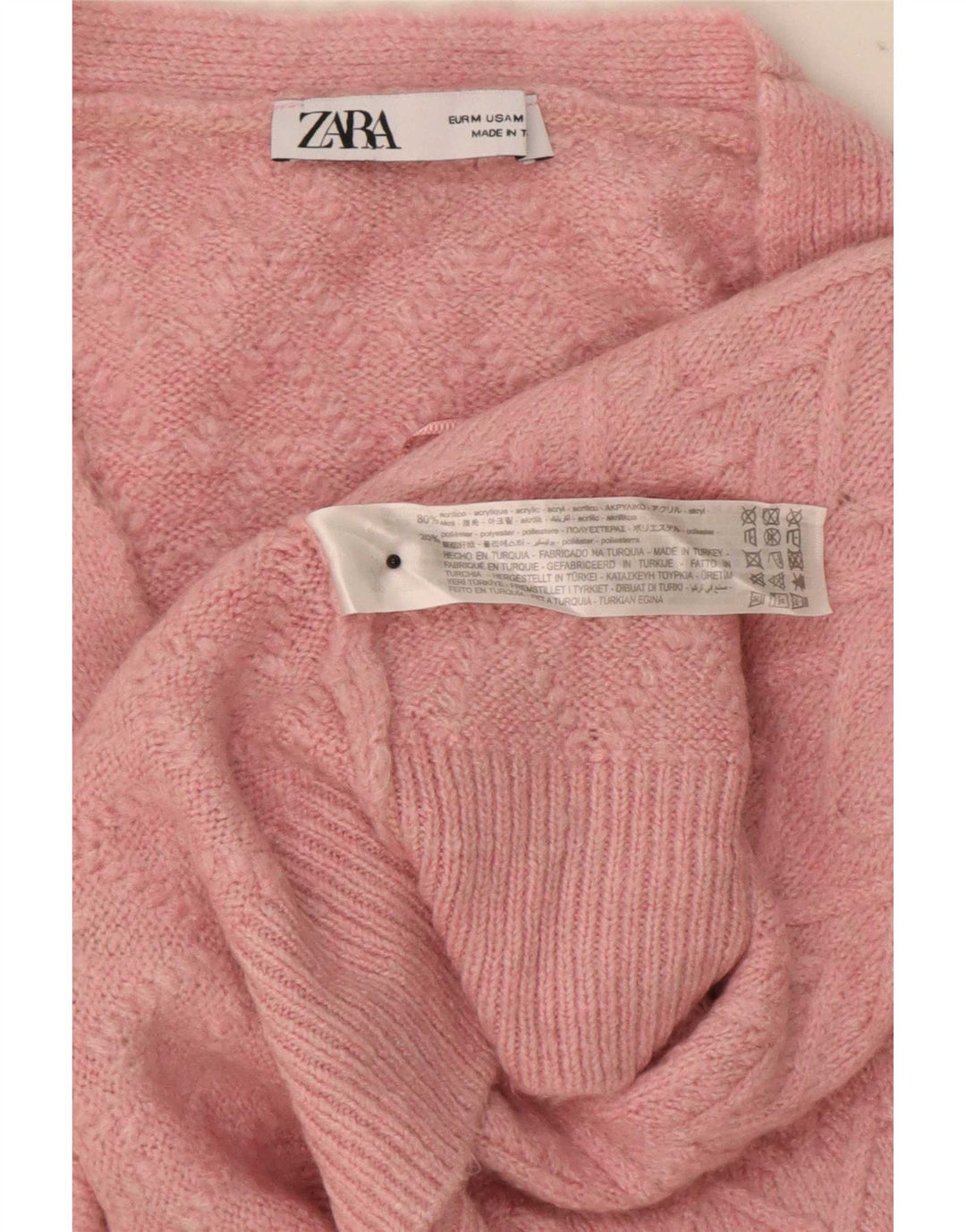 Zara Γυναικείο Crop Ζακέτα πουλόβερ UK 14 Medium Pink Chevron