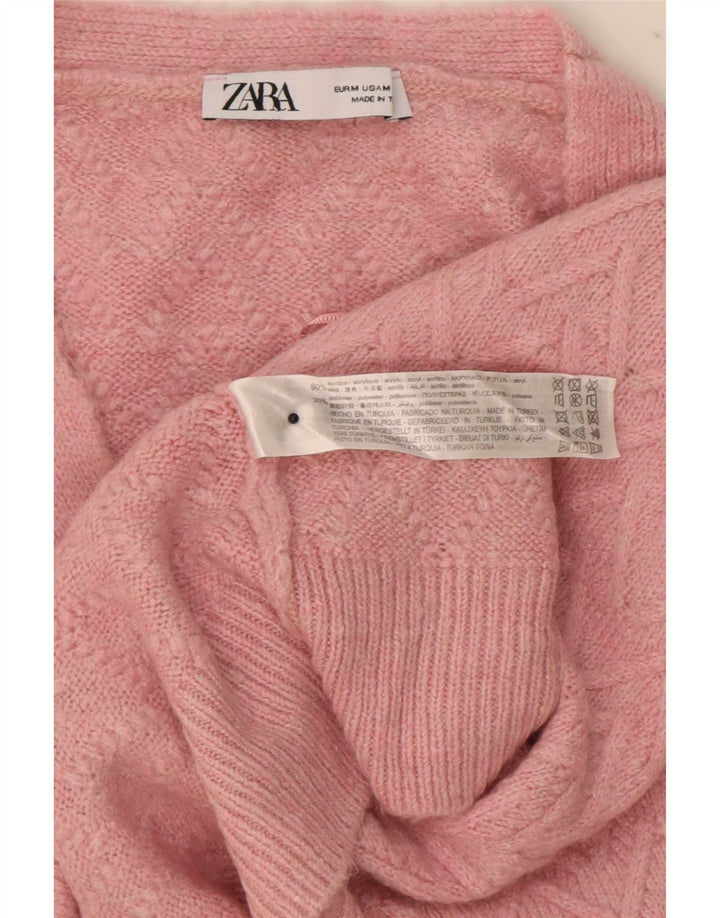Zara Γυναικείο Crop Ζακέτα πουλόβερ UK 14 Medium Pink Chevron