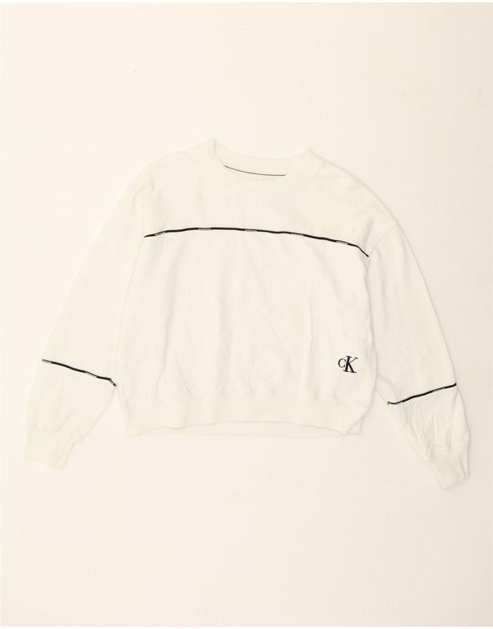 Γυναικεία φούτερ Calvin Klein Crop Jumper UK 14 Medium White ριγέ
