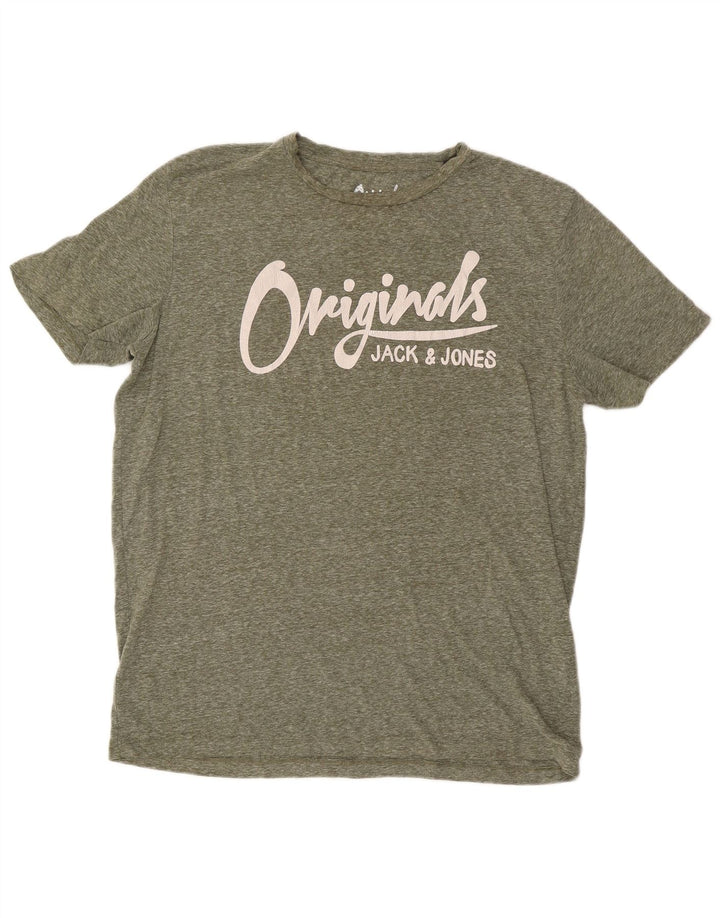 Jack & Jones Ανδρικό γραφικό T-Shirt Top XL Khaki Flecked Polyester