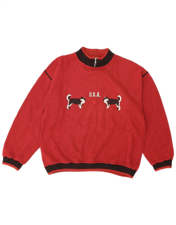 Vintage ανδρικό γραφικό φούτερ Jumper Μεσαίο κόκκινο χρώμα, βαμβακερό