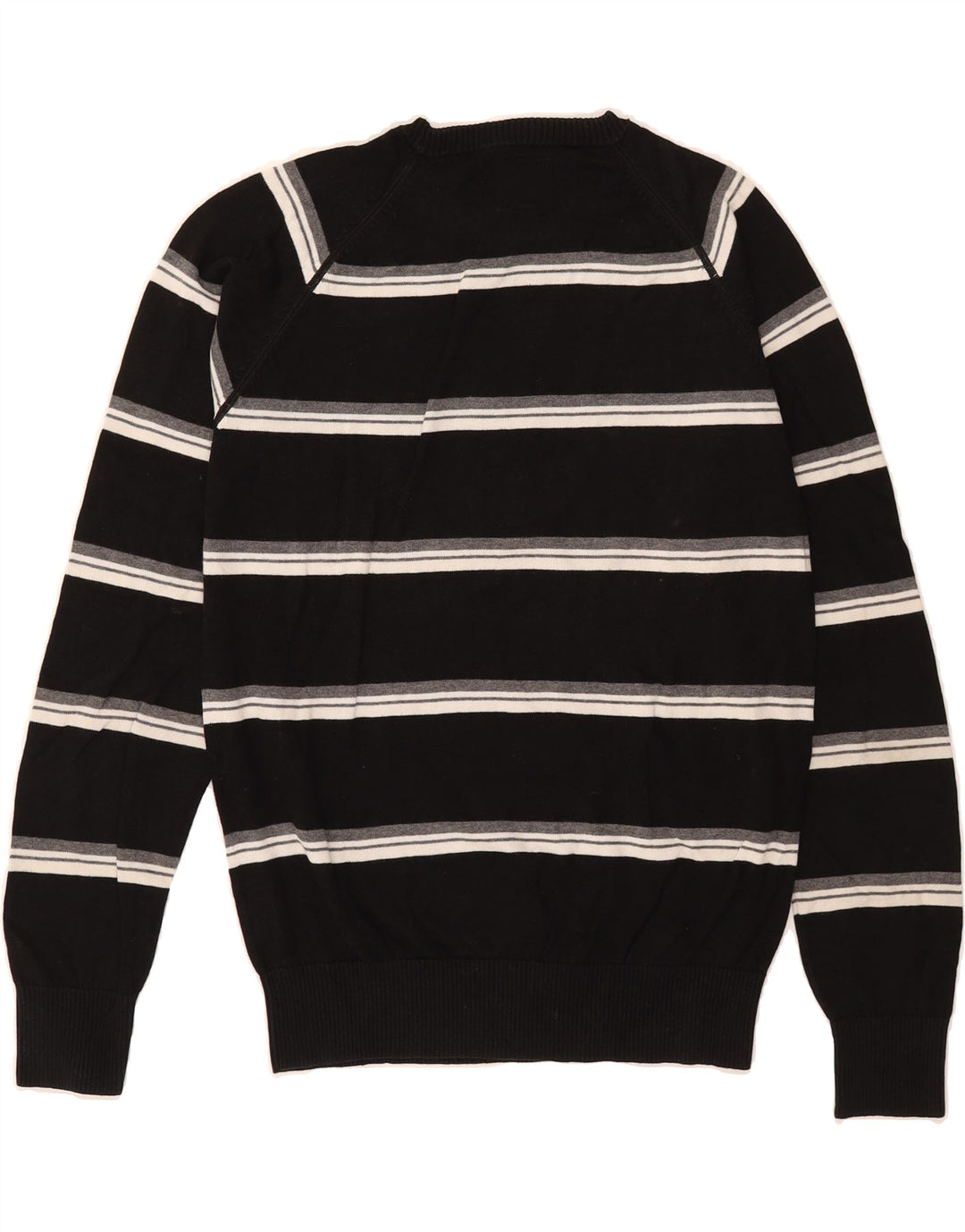 JACK & JONES Mens Graphic Crew Neck Jumper Sweater Small Black Striped Vintage Jack & Jones and Second-Hand Jack & Jones from Messina Hembry 