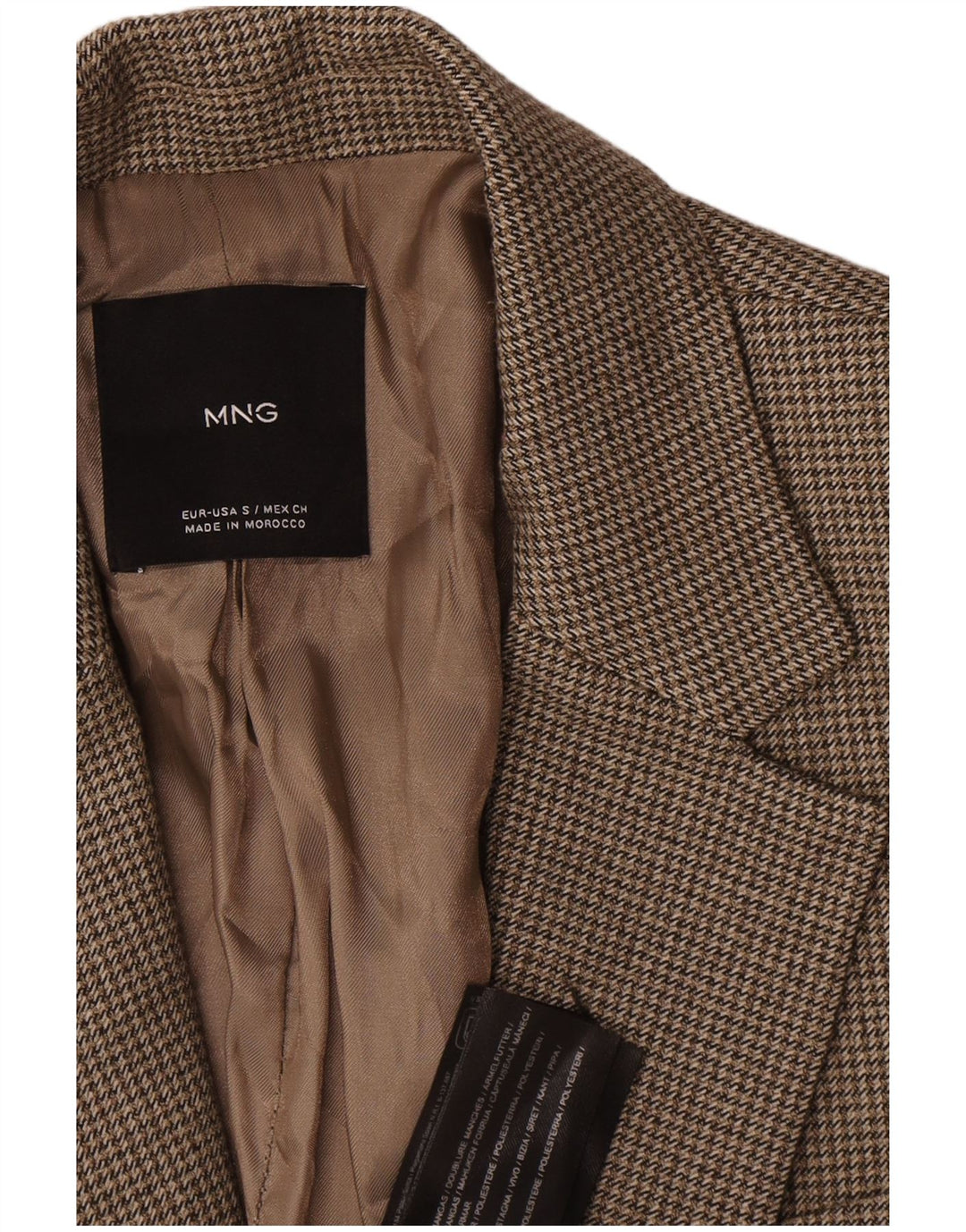 Mango γυναικείο σακάκι 1 κουμπιού σακάκι UK 10 Small Brown Houndstooth