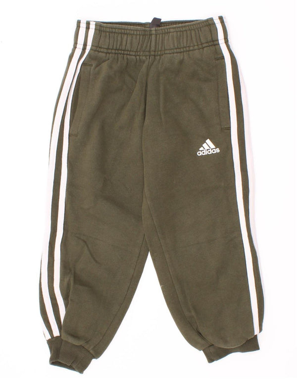 Adidas Boys Tracksuit Trousers Joggers 3-4 ετών Χακί βαμβακερό