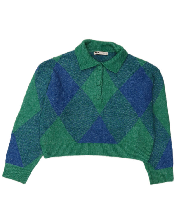 Zara Womens Oversized Polo Neck Jumper Sweater UK 14 Large Green Retro