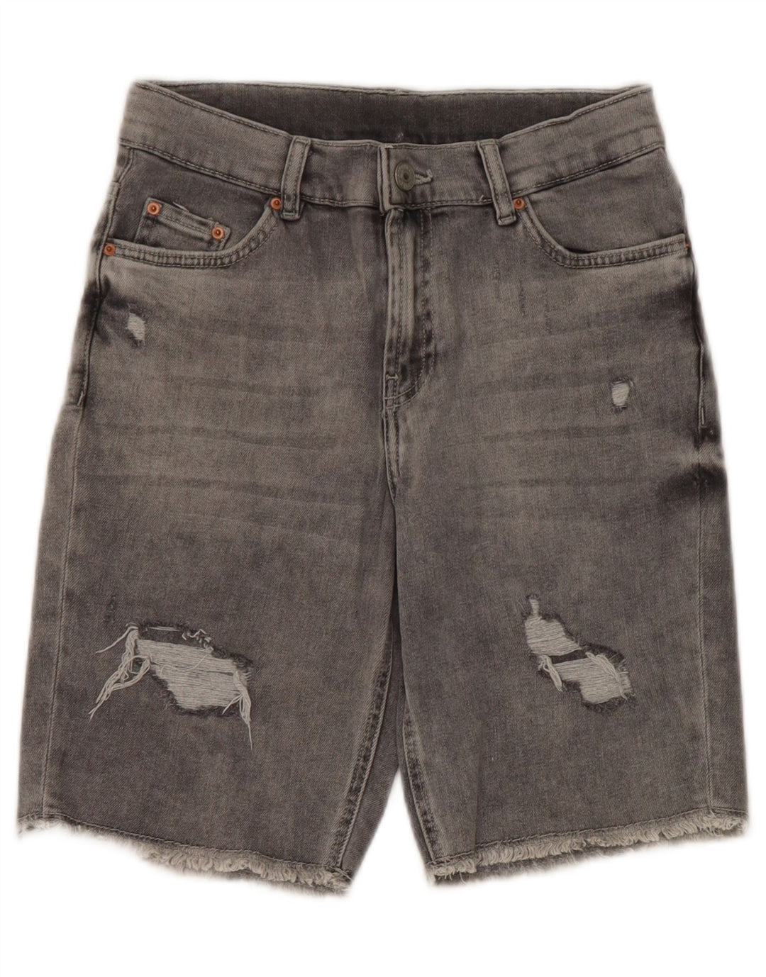 Zara Boys Distressed Denim Shorts 13-14 Years W26 Grey Polyester