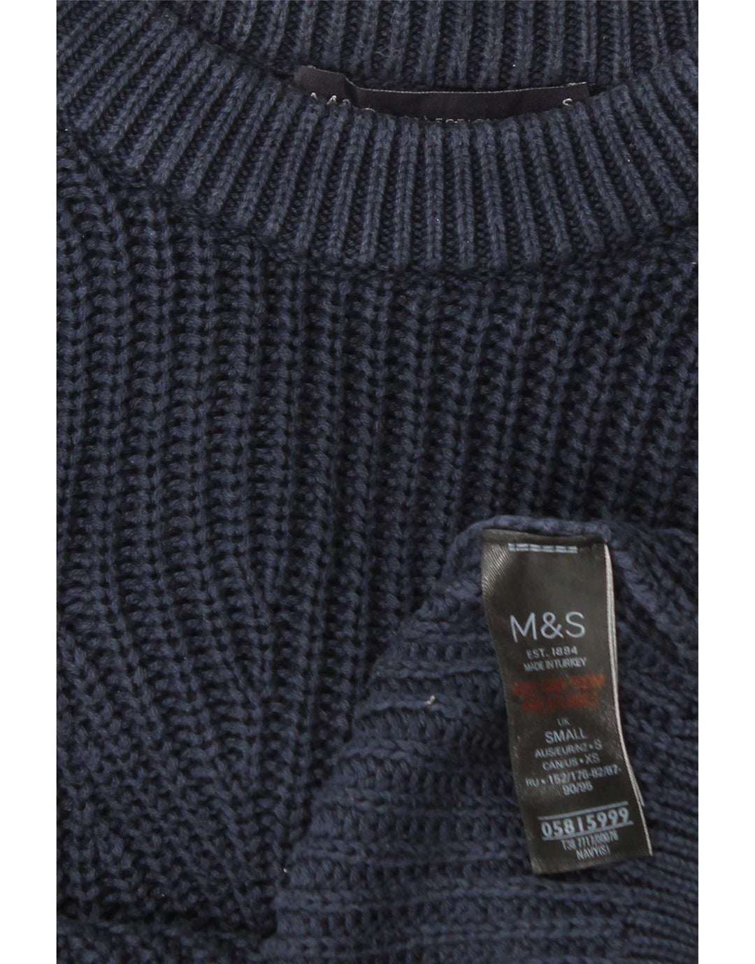 Ανδρικό πουλόβερ Marks & Spencer Boat Neck Jumper Μικρό Navy Blue βαμβακερό