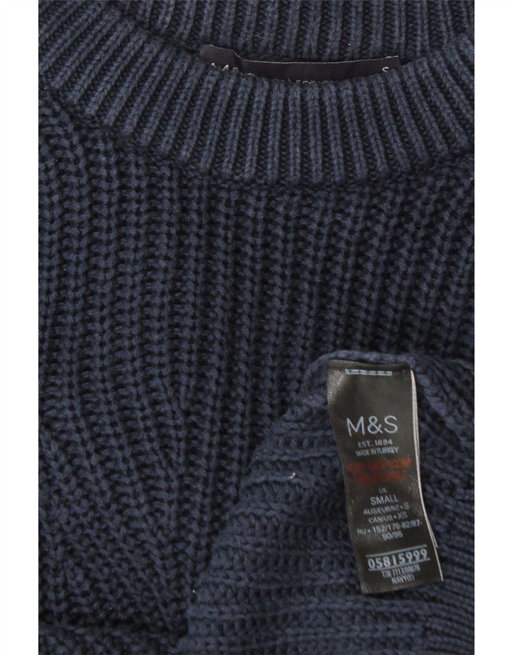 Ανδρικό πουλόβερ Marks & Spencer Boat Neck Jumper Μικρό Navy Blue βαμβακερό