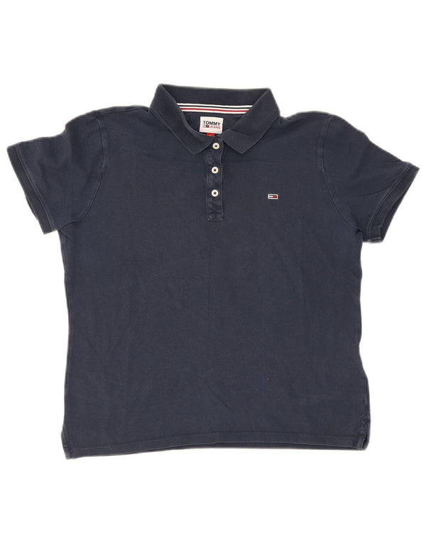 Tommy Hilfiger γυναικείο μπλουζάκι πόλο UK 12 Medium Navy Blue βαμβακερό