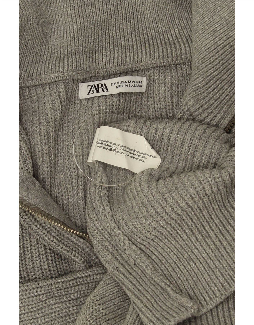 Ανδρικό πουλόβερ Zara με φερμουάρ, μεσαίο βαμβακερό γκρι