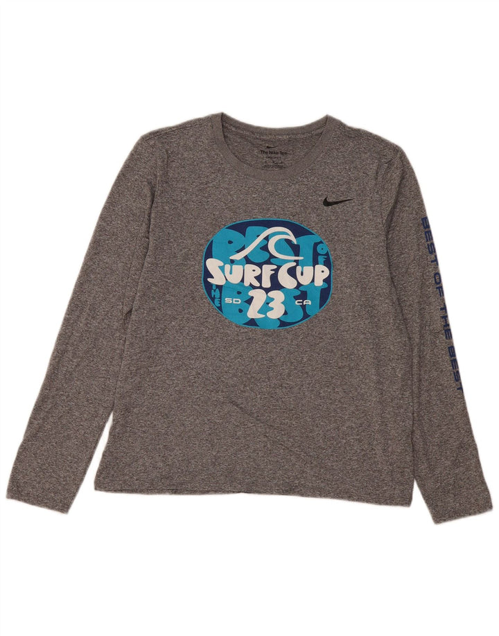Γυναικείο γραφικό τοπ NIKE Dri Fit, μακρυμάνικο UK 14, μεσαίο γκρι φλύκταινα