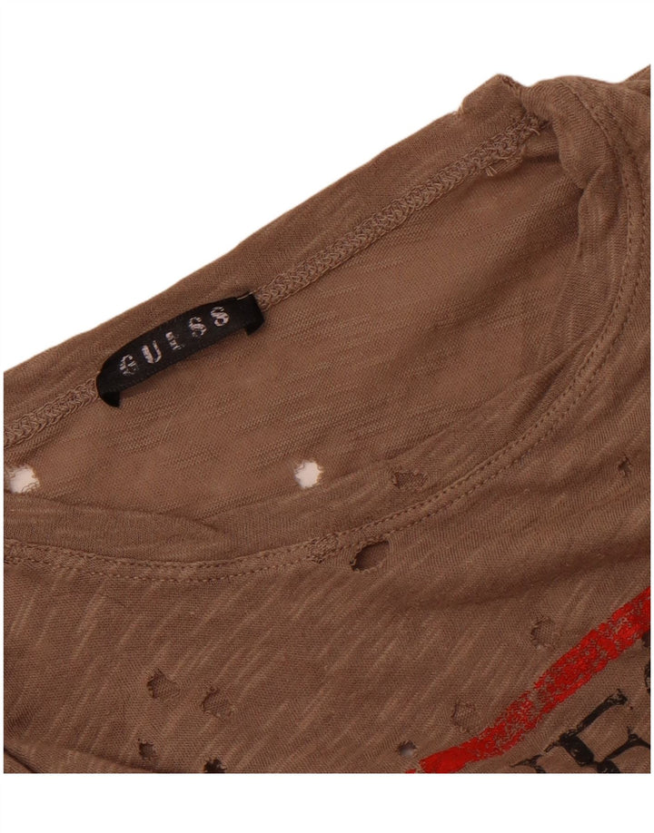Γυναικείο διάτρητο γραφικό μπλουζάκι Guess Top UK 14 Μεσαίο καφέ