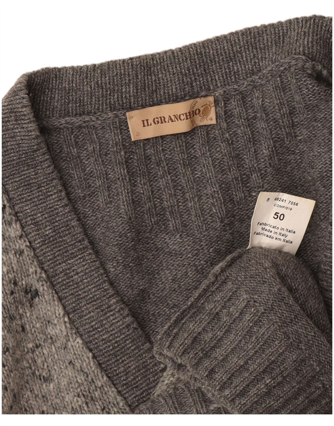 Ανδρικό πουλόβερ Il Granchio Cardigan IT 50 Μαλλί με μέτριο γκρι φλύκταινα