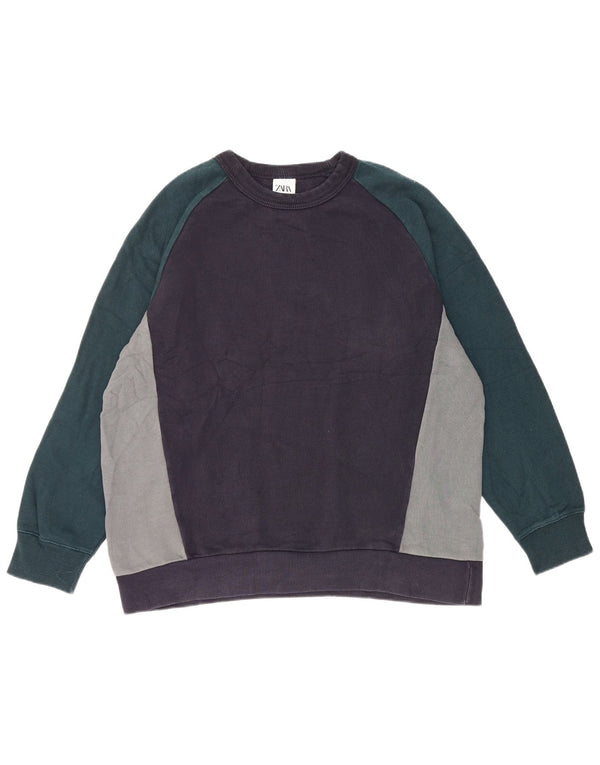 Ανδρικό φούτερ Zara Jumper XL Navy Blue Colourblock Βαμβακερό