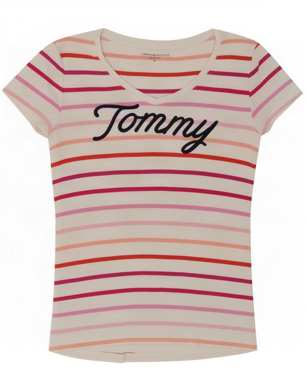 Γυναικείο γραφικό μπλουζάκι Tommy Hilfiger Top UK 14 μεσαίο λευκό βαμβακερό ριγέ