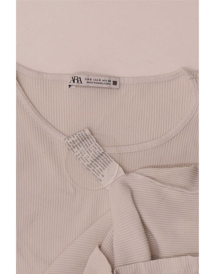 Zara Γυναικεία μπλούζα μπλούζας Crop UK 8 Small White Cotton