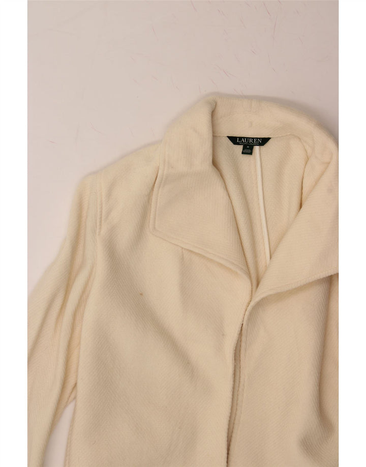 RALPH LAUREN Womens Open Overcoat UK 14 Medium Off White Chevron Wool Vintage Ralph Lauren and Second-Hand Ralph Lauren from Messina Hembry 