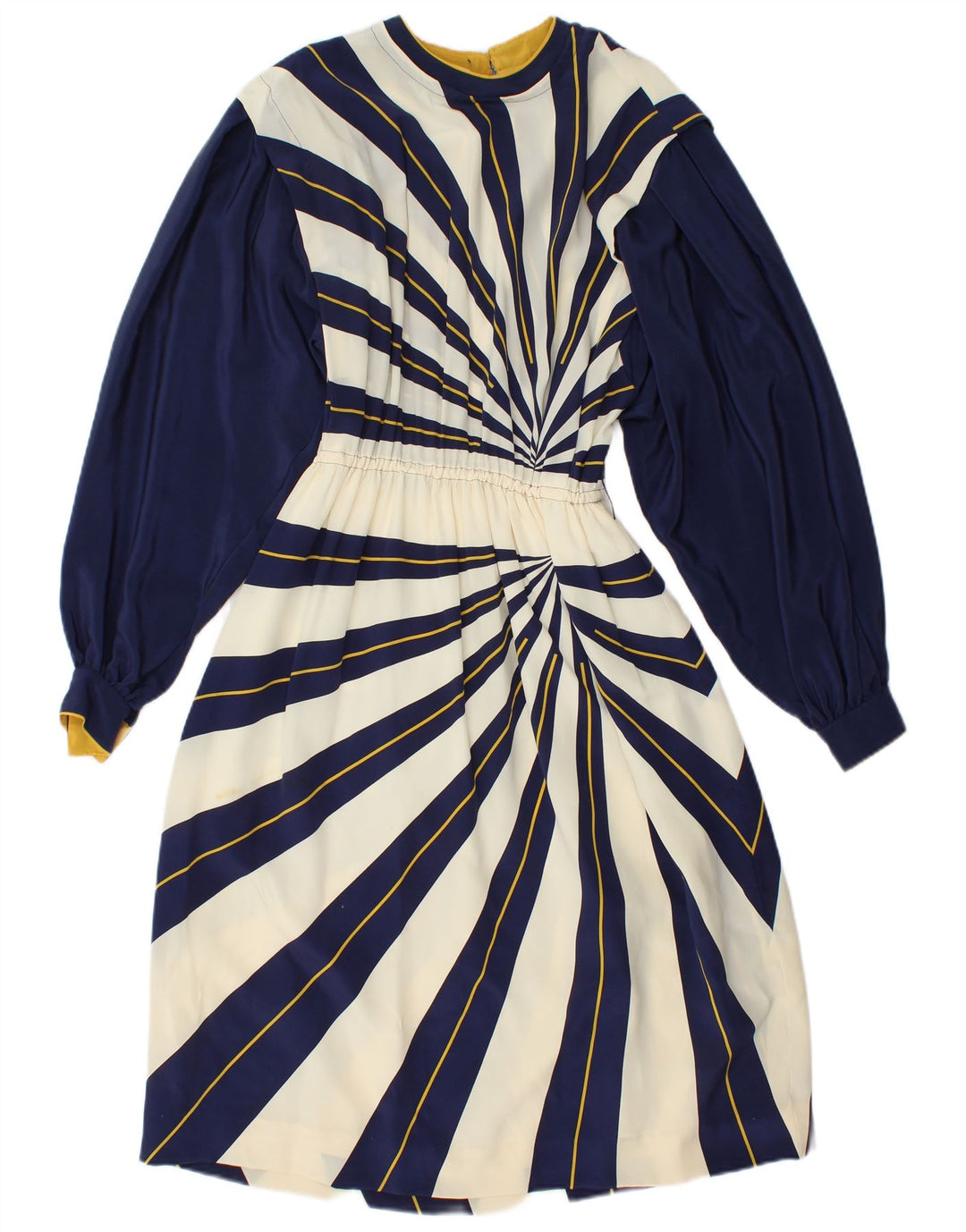 VINTAGE Γυναικείο μακρυμάνικο φόρεμα A-Line IT 42 Medium Navy Blue ριγέ