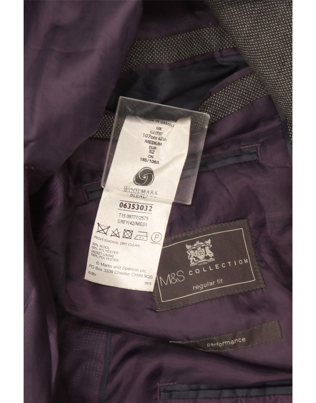 Marks & Spencer Ανδρικό τζάκετ με κανονική εφαρμογή 2 κουμπιών UK 42 Large Grey