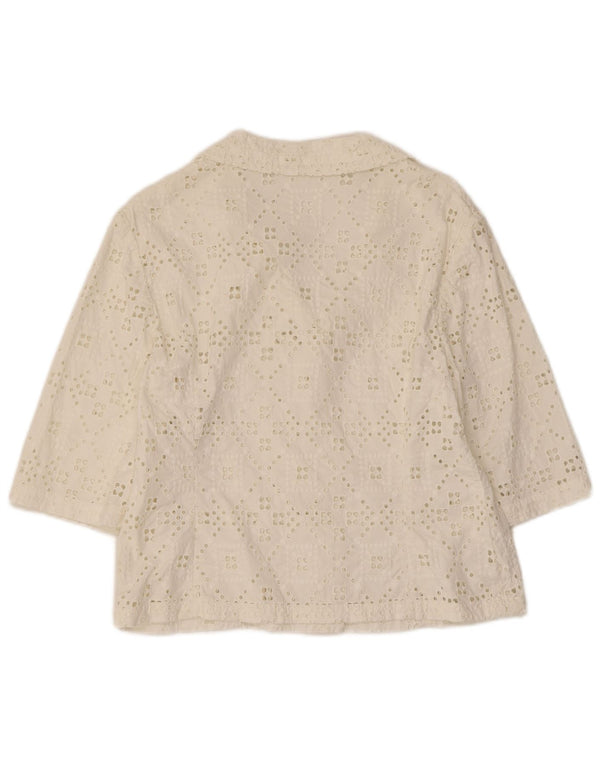 Vintage γυναικείο κοντομάνικο μπλούζα UK 12 μεσαίο λευκό βαμβακερό