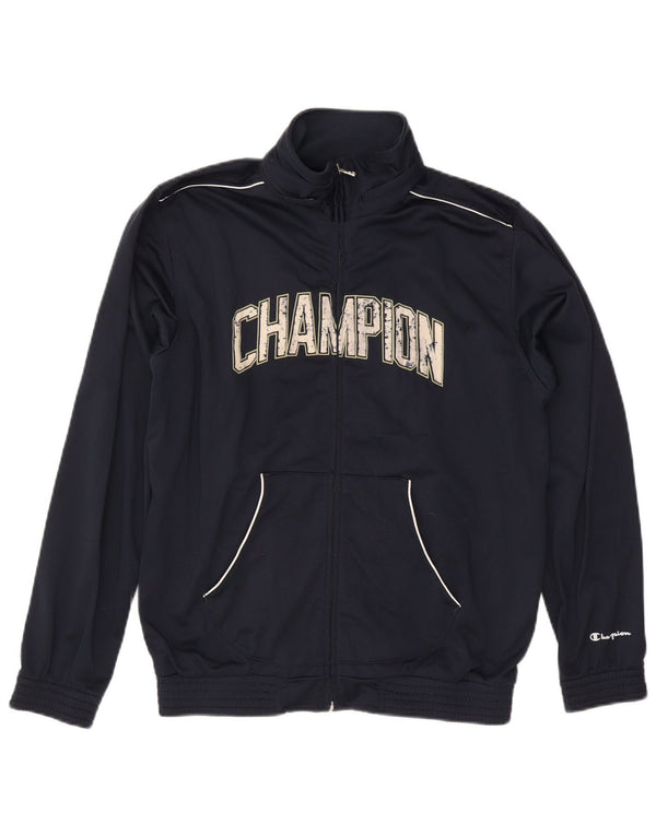 CHAMPION Mens Graphic Tracksuit Top Jacket Medium Navy Blue Polyester