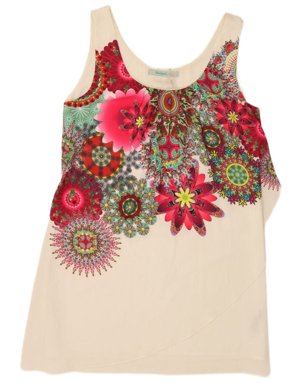 Desigual Γυναικείο Αμάνικο Τοπ EU 44 XL Λευκός φλοράλ πολυεστέρας