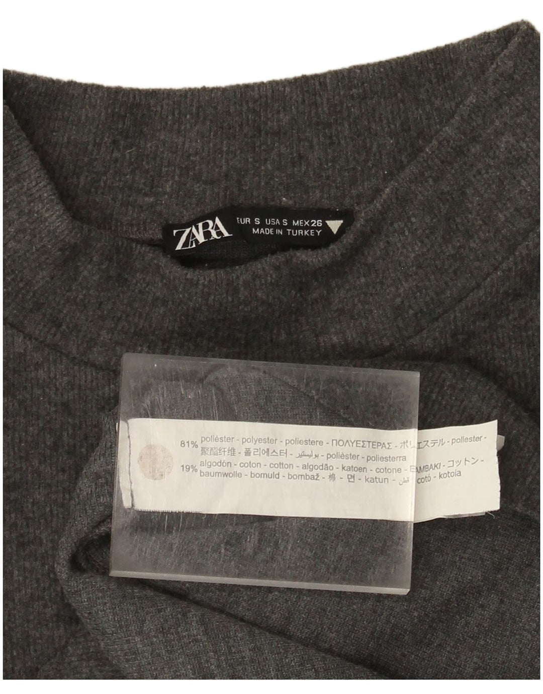 Zara Γυναικείο T-Shirt Crop Top UK 10 Small Grey Polyester